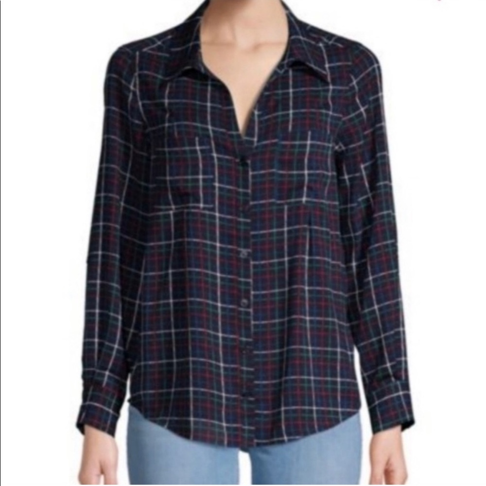 Joie Button Down Plaid Pattern Utility Blouse Nwot - image 2